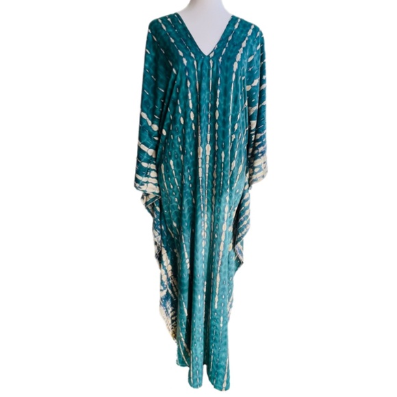 0140/ Green Long Kaftan, Tie dyed, Kaftan , Simple Dress - Picture 6 of 12